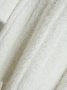 Chiquease 女士优雅V领喇叭袖蓬松蝴蝶结针织连衣裙，秋冬 - 白色 - 查看 6