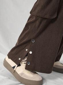Manfinity VCAY Pantalon décontracté ample à taille élastique et jambe droite avec fente aux ourlets, jeune et - Tabac - Voir 4