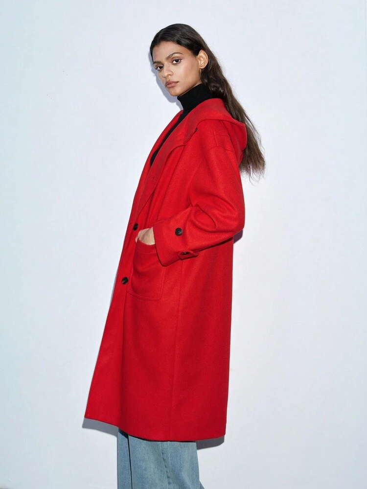 SHEIN Maija 1pc Women Solid Color Front Buttoned Long Sleeve Pocket Casual Jacket, Minimalist Daily Wear