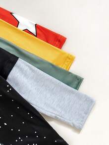 4 件套年轻男孩时尚休闲足球字母印花圆领长袖 T 恤，适合春秋季节 - 彩色 - 查看 3