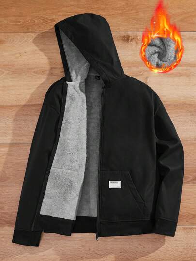 HIMLAND Herr lös nedsänkt axeljacka med dragkedja, termofodrad, lämplig för höst, huvad mode semester långärmad termofodrad jacka, för vänner, make, pojkvän presenter, vinter