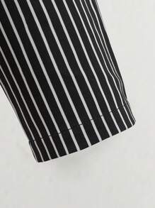 Teen Boy Casual Peak Lapel Striped Single-Breasted Blazer & Pants Gentleman Suit Set - Black - View 4