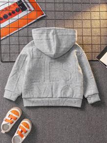 SHEIN 1 件年轻男孩休闲校园风格宽松图案连帽衫，适合秋冬季、居家、街头和学校 - 灰色 - 查看 2