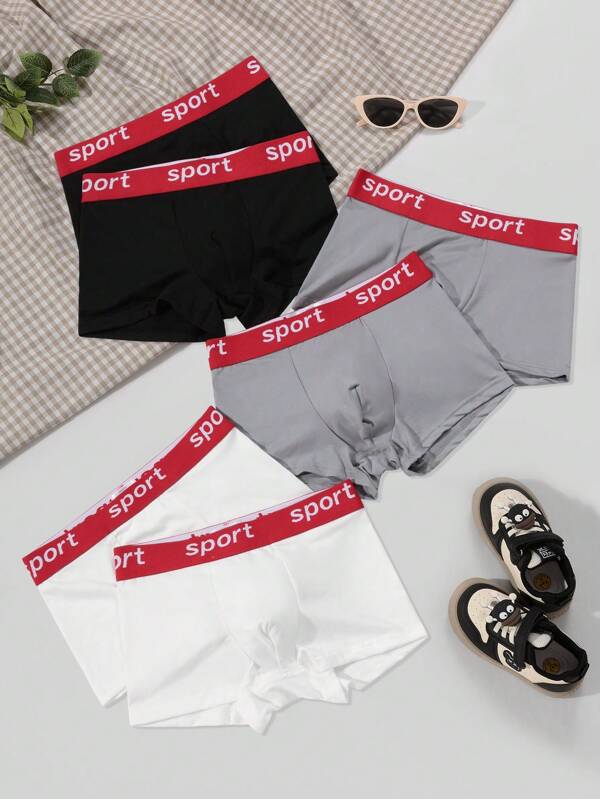 Set de 6 calzoncillos tipo bóxer con estampado de letras para niños y jóvenes