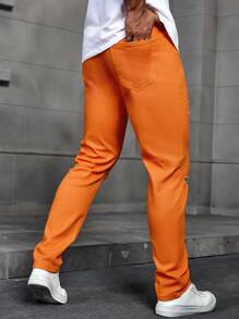 Manfinity Homme Men Casual Street Solid Color Distressed Denim Jeans