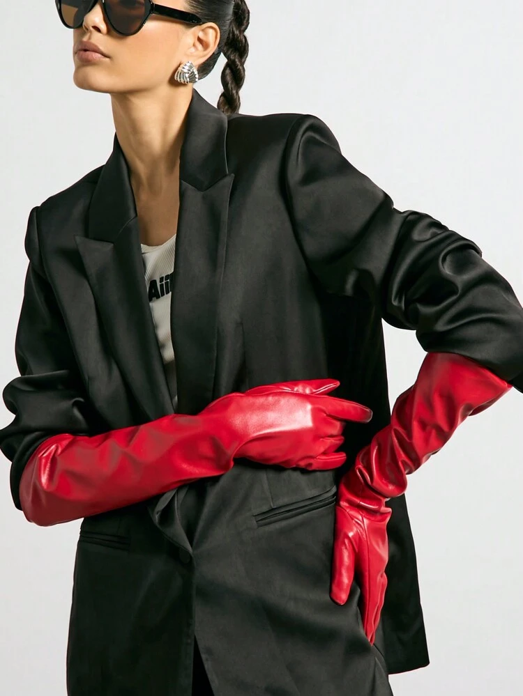 AiiRZ Luxury Long Opera Length Faux Leather Gloves Evening Formal Wear Winter Accessory Wedding Party Special Occasion Statement Fashion Elbow Length