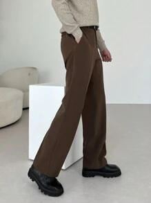 DAZY Men's Casual Solid Color Slant Pocket Straight Leg Suit Pants, Autumn