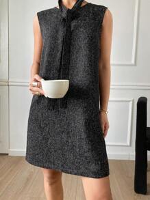 DAZY Elegantes ärmelloses Minikleid mit rundem Ausschnitt, Taillenbindung und gerader Passform für Damen, Sommerkleid, Herbstmode - Schwarz - Übersicht 7