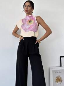 Firerie 1pc Women's Shoulder Strap Printed Elegant Vacation Blouse - Apricot - View 4