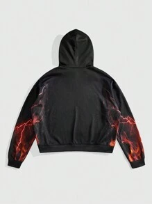 ROMWE MEN Street Life Herren Herbst Lässiger weiter Kapuzenpullover mit Slogan- und Figurenprint, Langarm