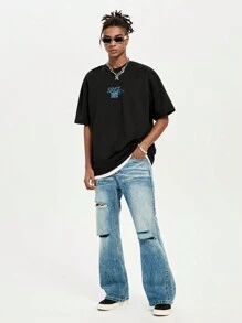 Manfinity VCAY 1 Áo thun tay ngắn in chữ thường ngày cho nam - màu đen - Xem 5