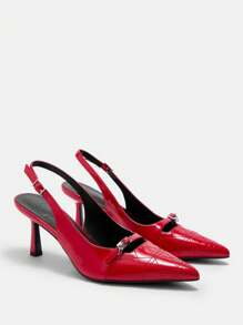 CUCCOO BIZCHIC Fashionable Red Pointed Toe Backless High Heel Shoes - Burgundy - View 3