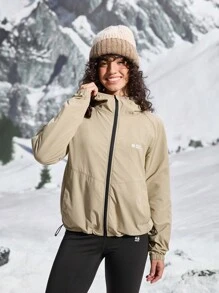 In My Nature 女士拉链口袋连帽领休闲长袖户外常规夹克 - 卡其色 - 查看 3