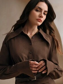 Anewsta 欧洲独特设计绒面革荷叶边下摆休闲连衣裙，配有收腰和短款荷叶边裙欧根纱女装