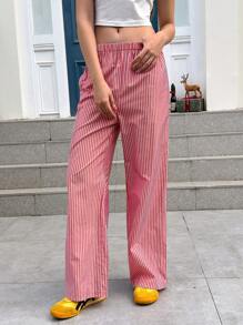 Jouncy Women's Striped Straight-Leg Casual Pants With Pockets Fall Cloth For Women - Burgundy - View 6