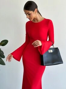 Firerie Women Elegant Solid Color Mermaid Long Dress, Autumn