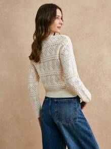 Poéselle 白色毛衣，白色，轻松时尚必备，圣诞毛衣，简约，V领毛衣，可爱毛衣 - 白色 - 查看 4