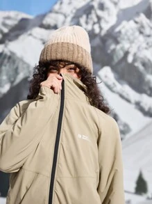 In My Nature 女士拉链口袋连帽领休闲长袖户外常规夹克 - 卡其色 - 查看 8