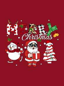 Manfinity Homme 圣诞节男士休闲圣诞印花圆领运动衫外出圆领图案长袖运动衫，适合朋友、丈夫、男朋友的礼物 - 酒紅色 - 查看 5