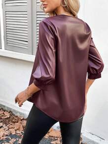 SHEIN LUNE 圣诞节女装女士休闲办公室衬衫、教师工作制服、派对服装、新年 - 酒紅色 - 查看 2