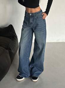 DAZY Quần Jeans Ống Thẳng Rộng, Thường Ngày Cho Nữ, Quần Jeans Rộng - Màu xanh lam - Xem 7