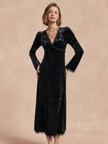 Chiquease Women Velvet Elegant Slim Fit Dress