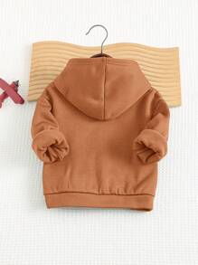 Cozy Pixies 男宝宝中性秋冬休闲装饰印花袋鼠口袋连帽长袖保暖衬里运动衫 - 棕色 - 查看 3