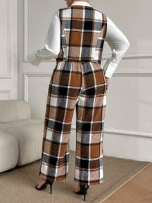 Calvaya Plus Size Plaid Brushed Vest Suit Set - Multicolor - View 2
