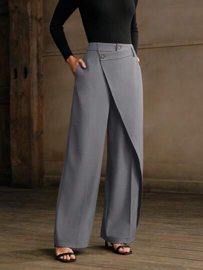 Anewsta 时尚高腰不对称垂坠阔腿裤，春夏新品