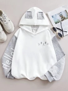 Tween Girls Cute Animal Graphic Black & White Sweatshirt, Suitable For Spring/Autumn/Winter - Multicolor - View 1