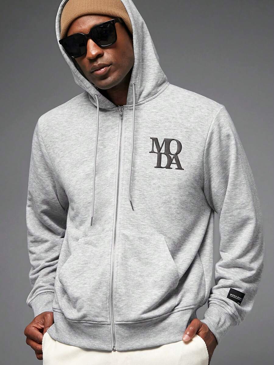 Manfinity VCAY Men Knitted Letter Print Loose Drop Shoulder Sweatshirt Hoodie Sweatshirt, Suitable For Autumn - Grey - View 1