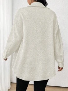SHEIN LUNE 大码时尚简约翻领纽扣夹克，适合秋冬季 - 米色 - 查看 2