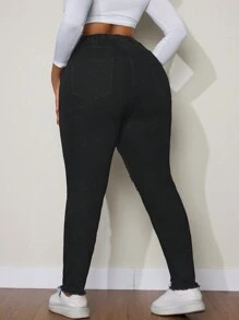 SHEIN SXY Plus Size Distressed Pocket Details Simple Casual Jeans - Black - View 2