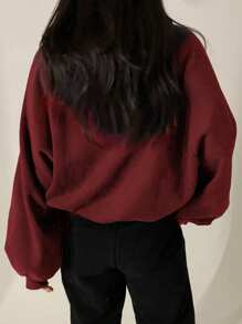 DAZY Women's Hooded Sweatshirt With Logo Decoration, Wine Red, Christmas ,Holiday