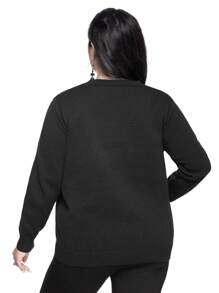 ROMWE Goth 哥特式蜘蛛网刺绣大码女式针织开衫，秋冬款 - 黑色 - 查看 3