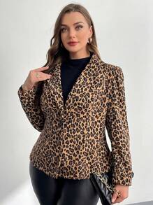 SHEIN Essnce Plus Size Women's Fall Women Dresses Formal Women Dresses Business Casual Women Elegant Women Dresses Business Casual Fashion Casual Commuting Elegant Leopard Print Long Sleeve Fitted Blazer