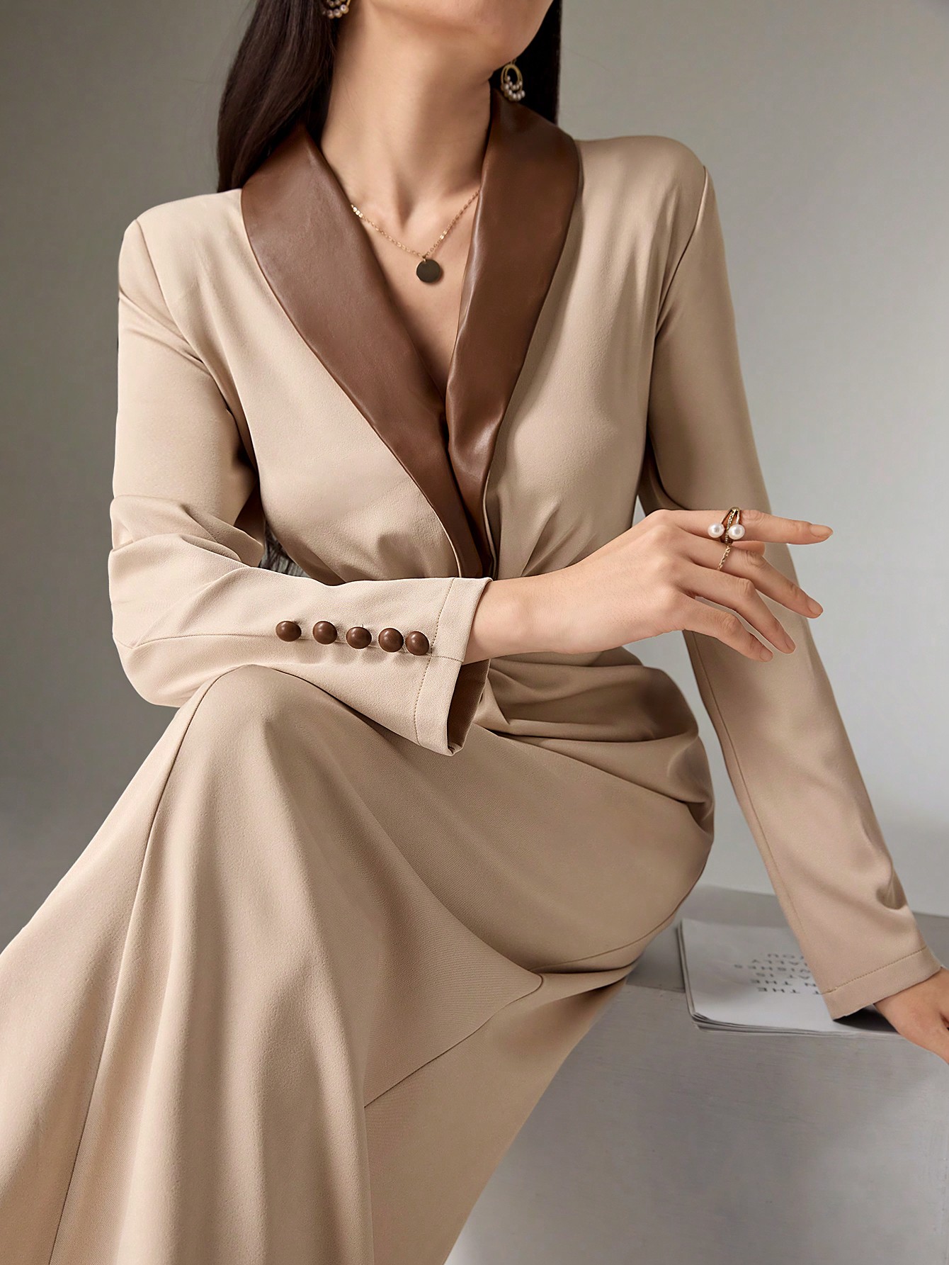 Heiryn فستان أنيق بتصميم التواء الملون للنساء طويل...