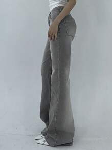 DAZY Women's Washed Distressed Low Waist Flared Jeans