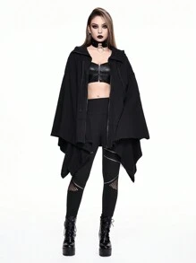 ROMWE Goth 哥特式五角星拉链装饰镂空拼布女式紧身打底裤 - 黑色 - 查看 3