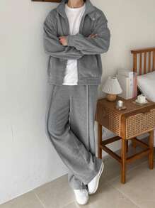 DAZY Men's Grey Thermal Lined Sweatsuit Set, Autumn - Grey - View 9