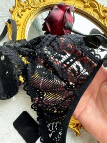 2pcs/Set Sexy Lace Women Lingerie Set - Black - View 4