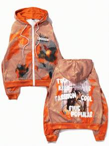 Manfinity EMRG Sudadera con capucha de moda urbana para hombres con efecto rasgado 3D y estampado de rejilla, sudadera con capucha con estilo callejero de