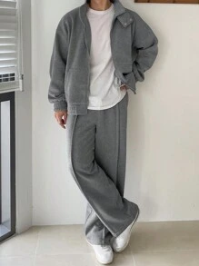 DAZY Men's Grey Thermal Lined Sweatsuit Set, Autumn - Grey - View 3