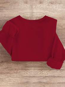 INAWLY Plus Size Christmas Tree Print Loose Casual Round Neck Drop Shoulder Sweatshirt, Suitable For Christmas & Winter For New Year Pullover Fall - Red - View 2