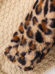 SHEIN Conjunto de chaqueta y pantalones con estampado de leopardo y peluche para bebé niña en otoño/invierno - Marrón - Ver 6