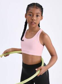 SHEIN Camiseta deportiva de tirantes para niñas preadolescentes, color rosa, para correr, hacer ejercicio y fitness - Rosa - Ver 5