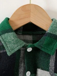 Baby Girl Front Button Long Sleeve Pocket Letter Print Detail Minimalist Jacket - Green - View 3