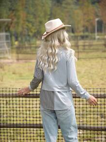 LanaWest Sudadera casual holgada de 2 en 1 con parche para mujer de manga larga