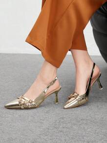 CUCCOO BIZCHIC Sepatu Hak Tinggi Wanita Chic dengan Gesper Samping, Ujung Lancip Seksi, Bagian Belakang Berongga, Cocok untuk Hari Valentine, Musim Semi, dan Natal. - Emas - View 5