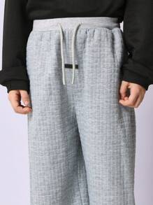 SUMWON Winter Boys Wide Leg Sweatpants Textured Athletic Pants Cozy Quilted Pattern Casual Bottoms Loose Fit Athletic Jogger Youth Size - Light Grey - View 5